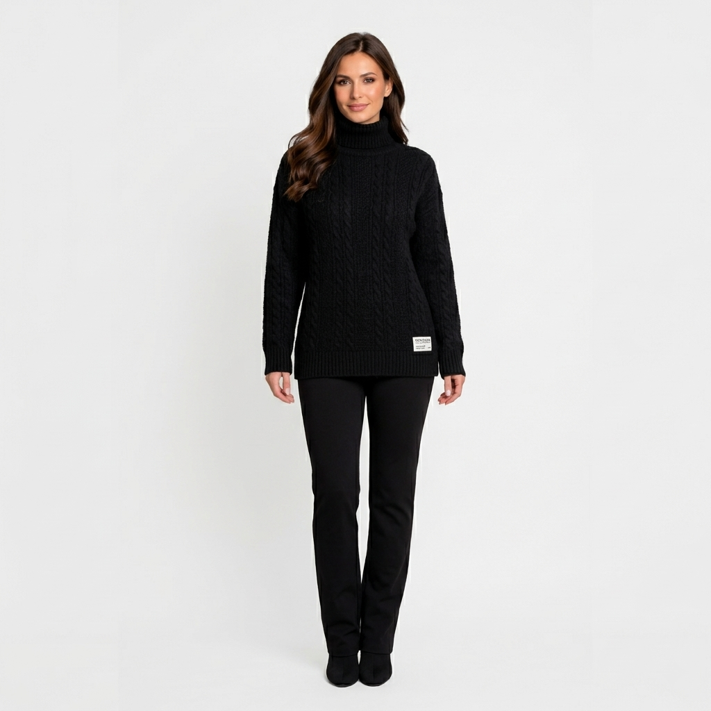 Women’s Cable Knit Turtleneck Sweater – Long Sleeve Ribbed Hem Pullover
