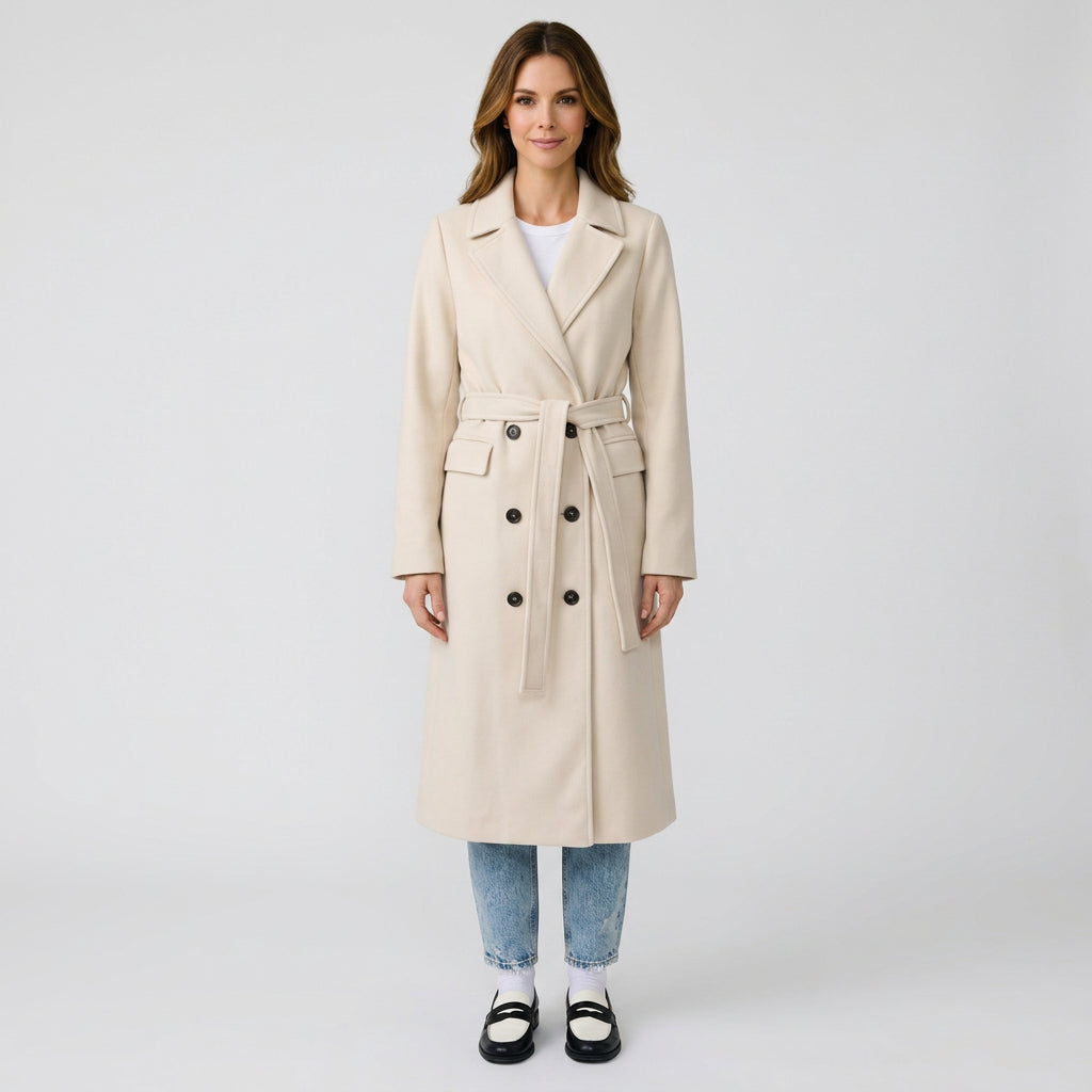 Women’s Long Trench Coat Button Front – Classic Tailored Outerwear