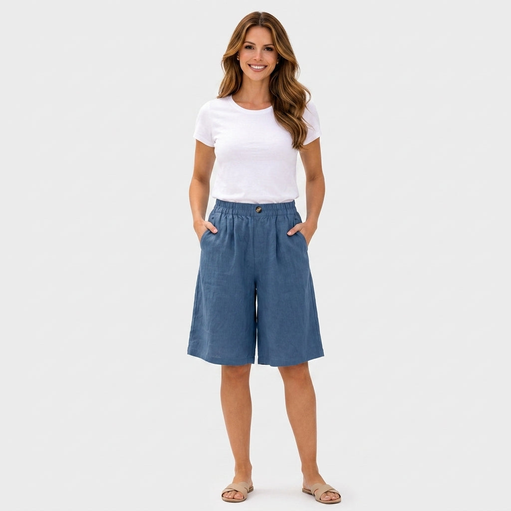 Elastic Waist Bermuda Shorts Women