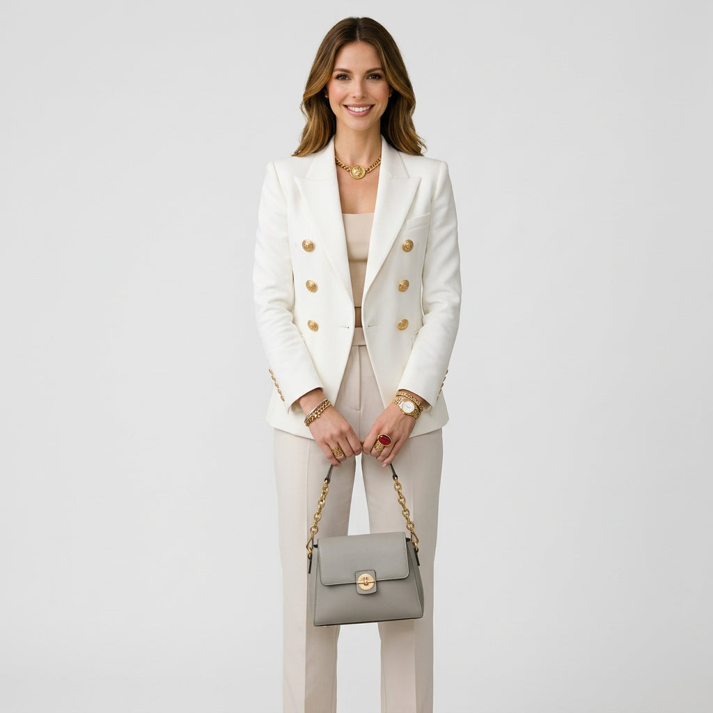 Women’s Double Breasted Blazer Gold Button – Tailored Workwear Jacket
