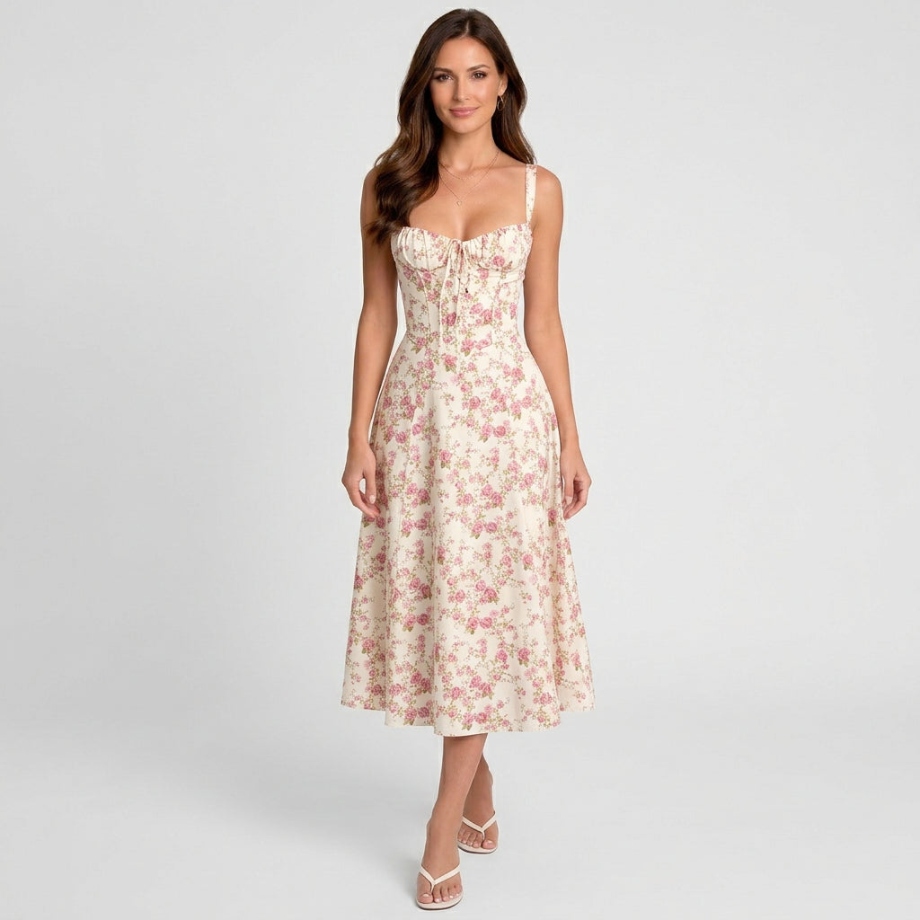 Women Fit and Flare Midi Dress Spaghetti Strap - Occasion Dress