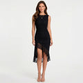 Women Ruched Asymmetric Midi Dress Sleeveless - Bodycon Occasion Dress