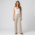 Women Beige Wide Leg Linen Pants