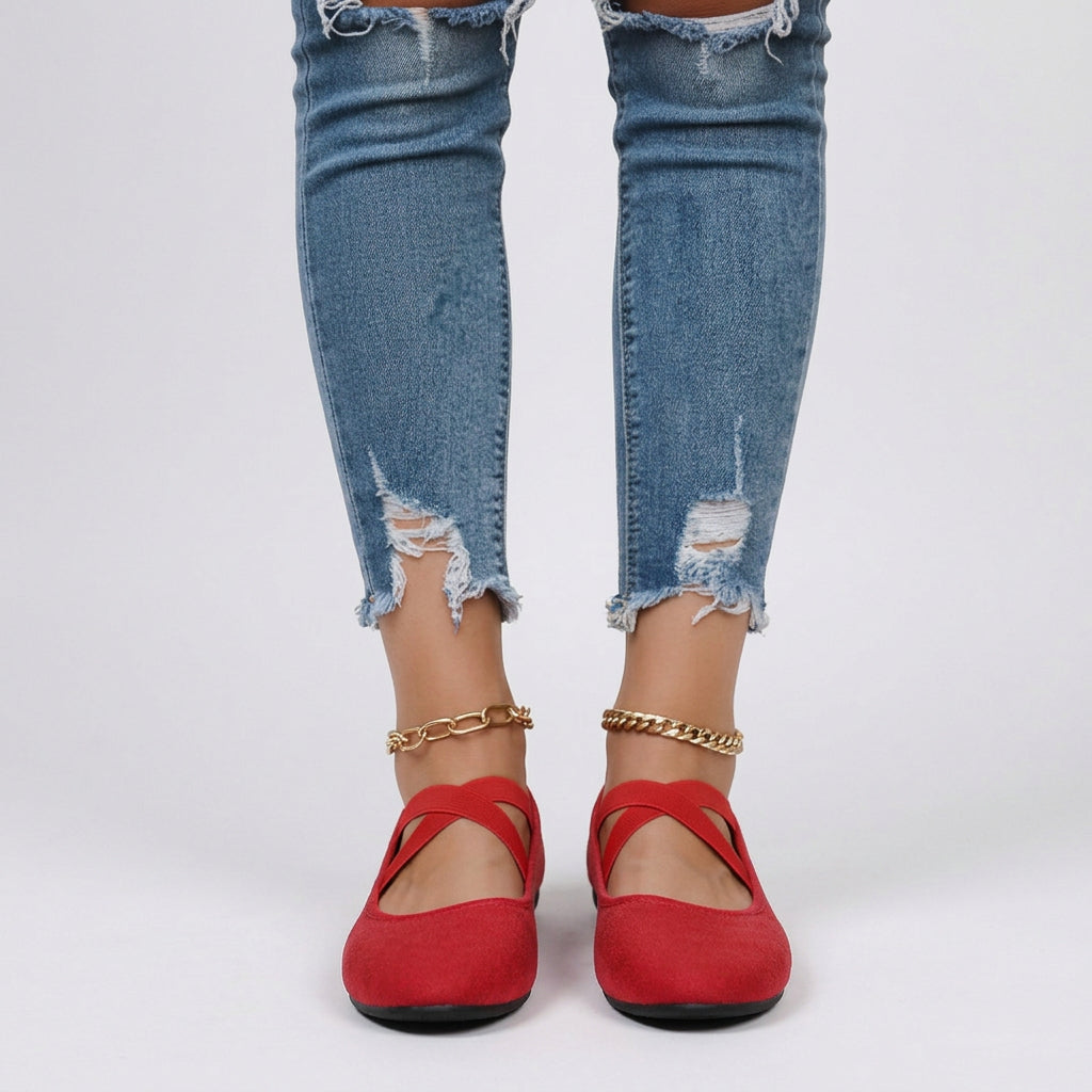Women’s Wedge Flats Elastic Strap – Comfortable Walking Shoes