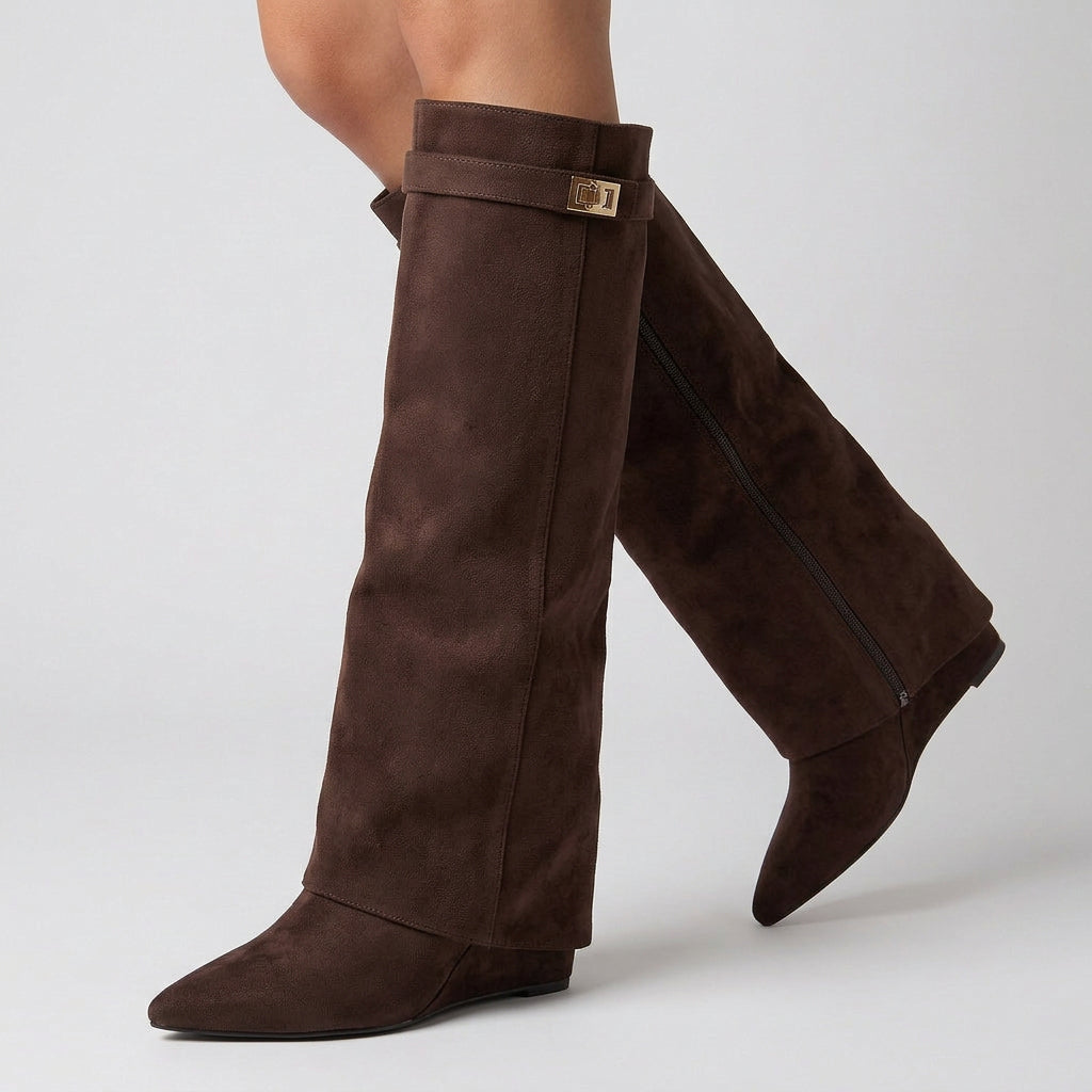 Women’s Mid Calf Boots – Pointed Toe Pull On Boots
