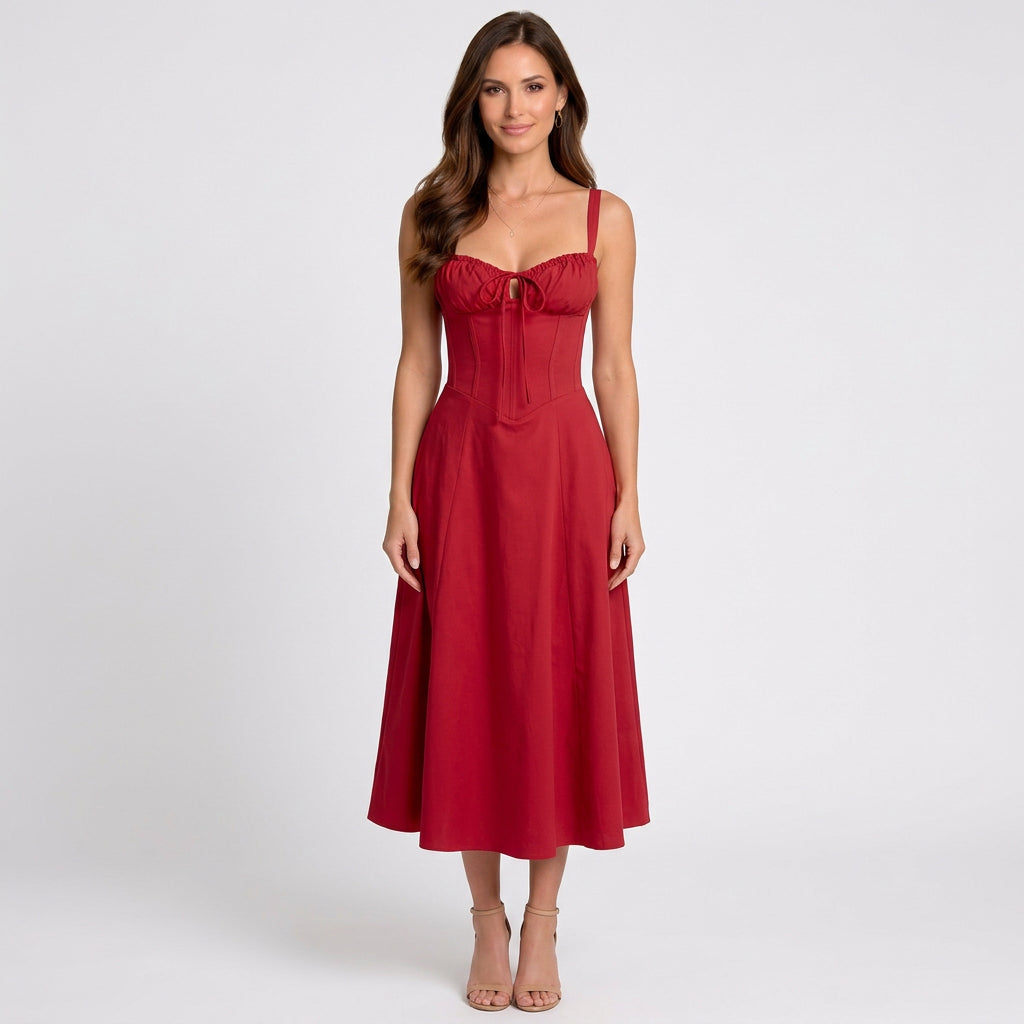 Women Fit and Flare Midi Dress Spaghetti Strap - Occasion Dress