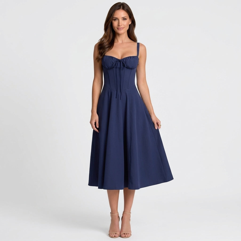 Women Fit and Flare Midi Dress Spaghetti Strap - Occasion Dress