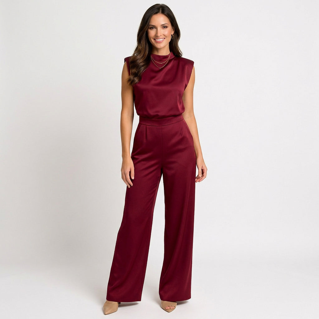 Women’s Wide Leg Jumpsuit Sleeveless High Neck – Pull On One Piece