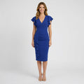 Women’s Wrap Midi Dress Ruffle Detail – Elegant V-Neck Occasion Dress