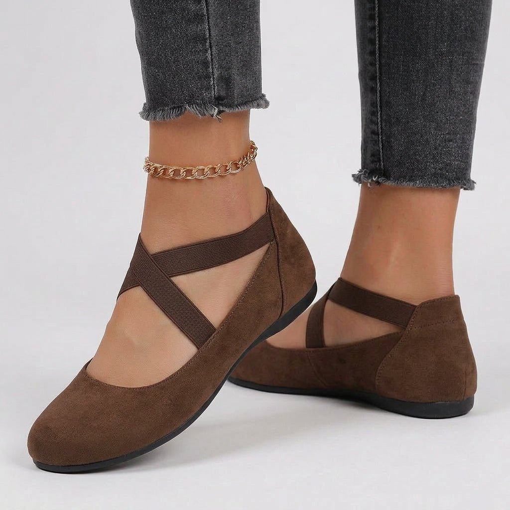 Women’s Wedge Flats Elastic Strap – Comfortable Walking Shoes