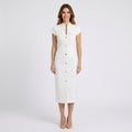 Women’s Button Front Midi Dress Structured Fit – Short Sleeve Everyday Dress