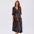 Printed V Neck Maxi Dress Women