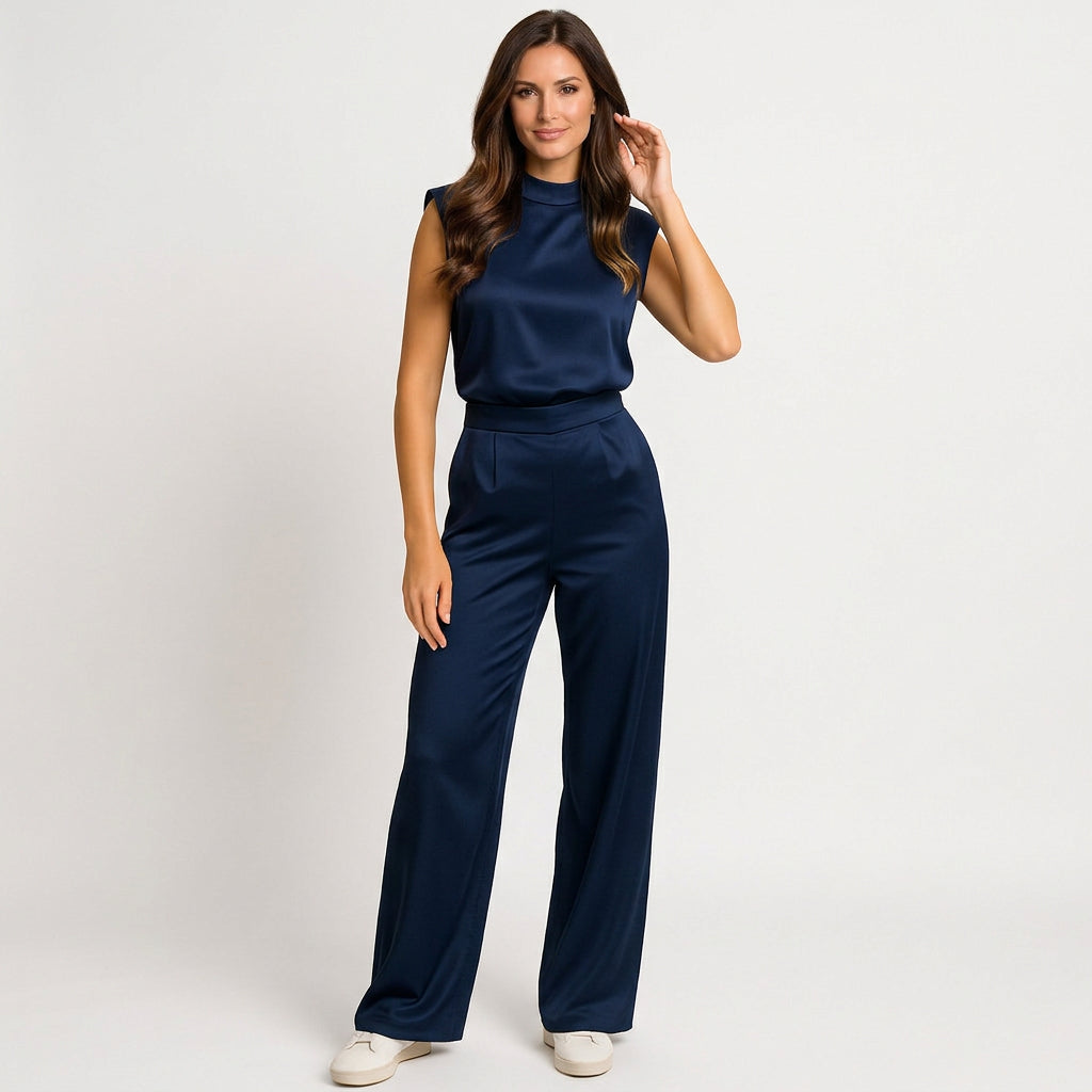 Women’s Wide Leg Jumpsuit Sleeveless High Neck – Pull On One Piece