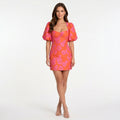 Women’s Floral Mini Dress Puff Sleeve – Square Neck Bodycon Dress
