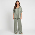 Women’s Satin Lounge Set Relaxed Fit – Two Piece Wide Leg Set