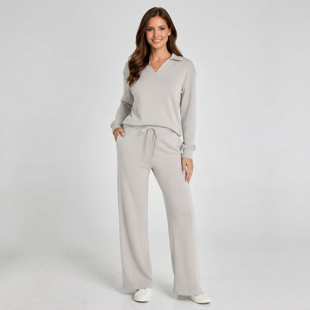 Women’s Two Piece Pants Suit Tailored Fit – Blazer and Wide Leg Pants Set