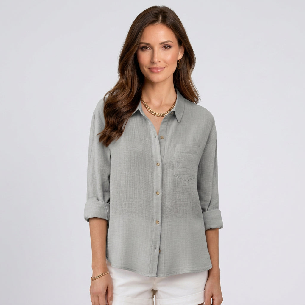 Women’s Button Front Shirt Collared – Long Sleeve Casual Blouse