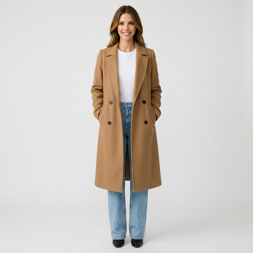 Women’s Long Trench Coat Button Front – Classic Tailored Outerwear