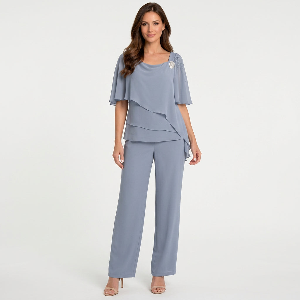 Women’s Two Piece Dress Set Layered Top – Wide Leg Pants Outfit