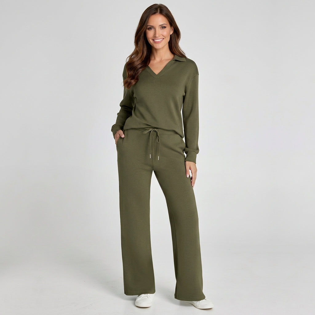 Women’s Two Piece Pants Suit Tailored Fit – Blazer and Wide Leg Pants Set
