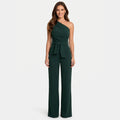 Women’s One Shoulder Jumpsuit Belted Waist – Wide Leg Formal Jumpsuit