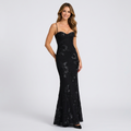 Women’s Floral Embellished Maxi Dress Spaghetti Strap – Elegant Evening Gown