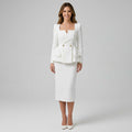 Women’s Two Piece Skirt Suit Square Neck – Tailored Peplum Set