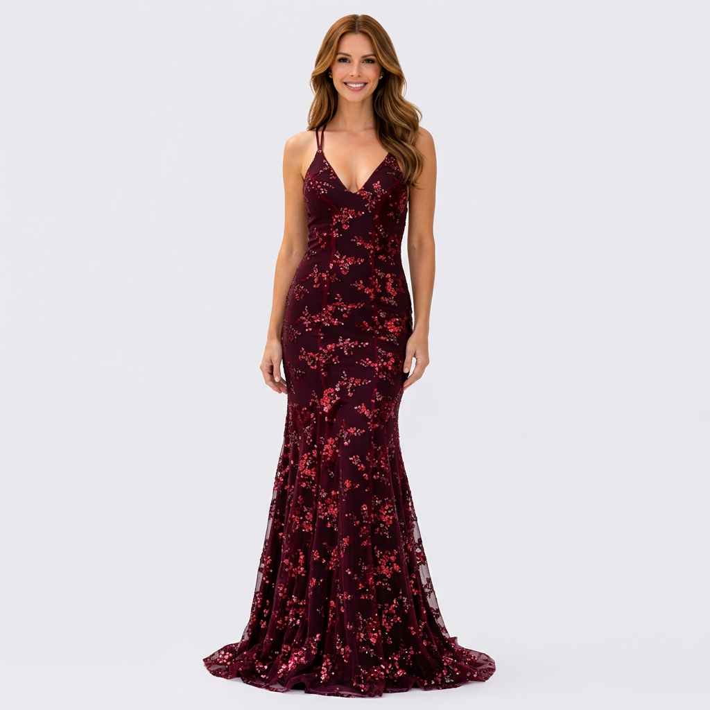 Women’s Sequin Maxi Dress Spaghetti Strap – Elegant Evening Gown