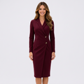 Women’s Long Sleeve Wrap Midi Dress Button Detail – Elegant Occasion Dress