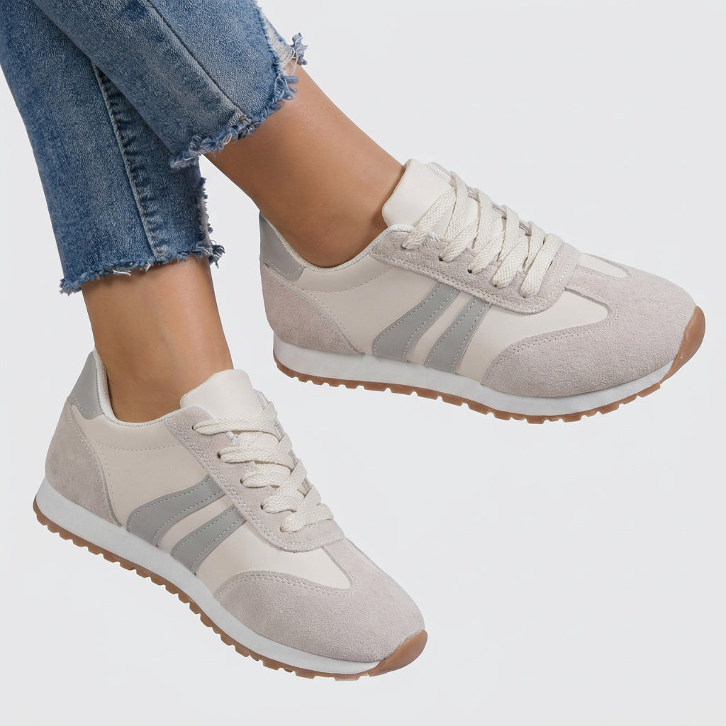Women’s Lace Up Sneakers Contrast Panel – Casual Everyday Shoes