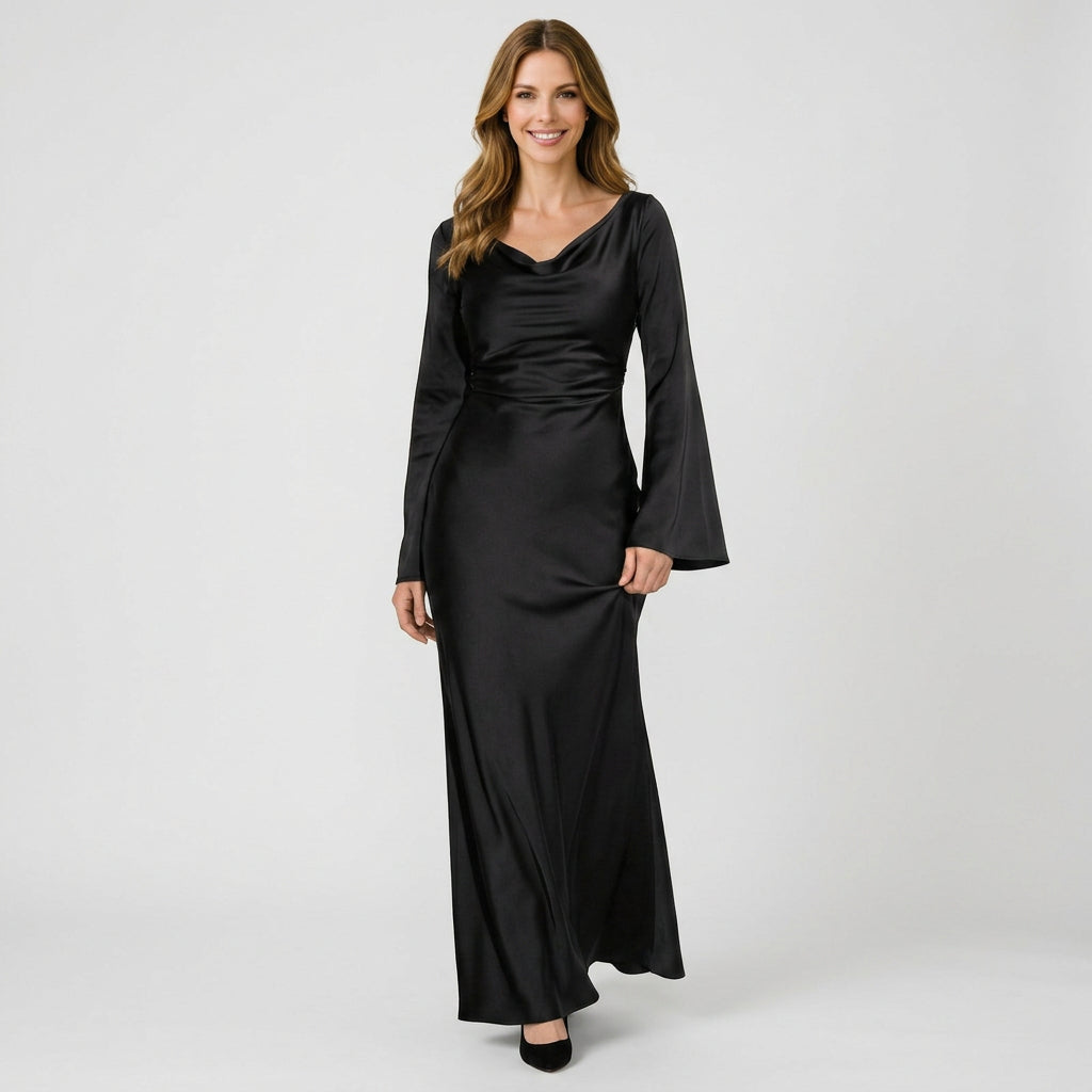 Women’s Long Sleeve Maxi Dress Elegant Fit – Floor Length Occasion Dress