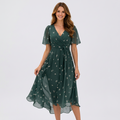 Women’s Floral Wrap Midi Dress Tie Waist – Elegant Occasion Dress