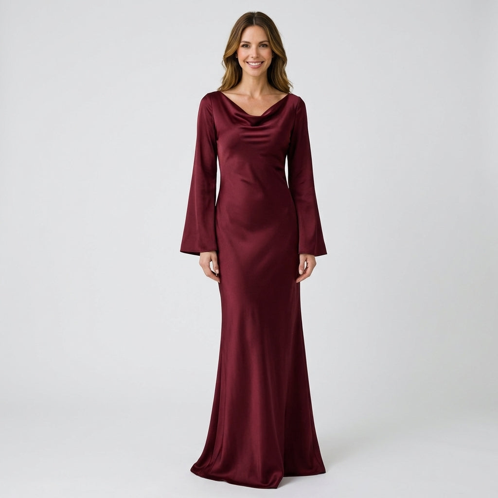 Women’s Long Sleeve Maxi Dress Elegant Fit – Floor Length Occasion Dress