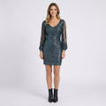 Women’s Sequin Mini Dress V Neck – Long Sleeve Party Dress
