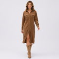 Women’s Cord Shirt Dress Button Front – Casual Everyday Midi Dress