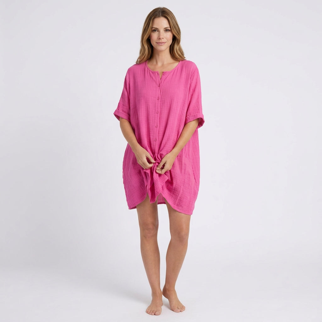 Women’s Button Front Shirt Dress Relaxed Fit – Short Sleeve Casual Dress