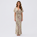 Women’s Printed Maxi Dress Twist Front Detail – Elegant Occasion Dress