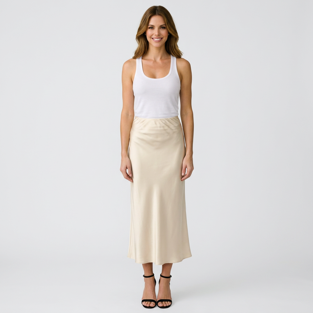 Women’s Satin Midi Skirt High Waist – Elegant Slip Skirt