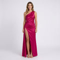 Women’s One Shoulder Maxi Dress Satin Finish – High Split Occasion Dress