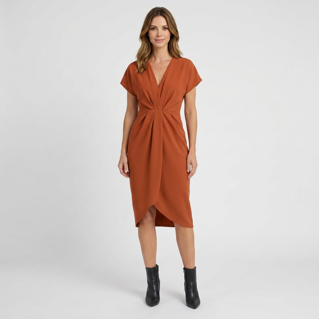 Women’s Wrap Midi Dress V Neck – Short Sleeve Occasion Dress