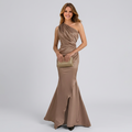 Women’s One Shoulder Satin Maxi Dress Ruched Detail – Elegant Occasion Gown
