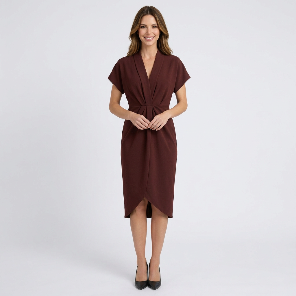 Women’s Wrap Midi Dress V Neck – Short Sleeve Occasion Dress