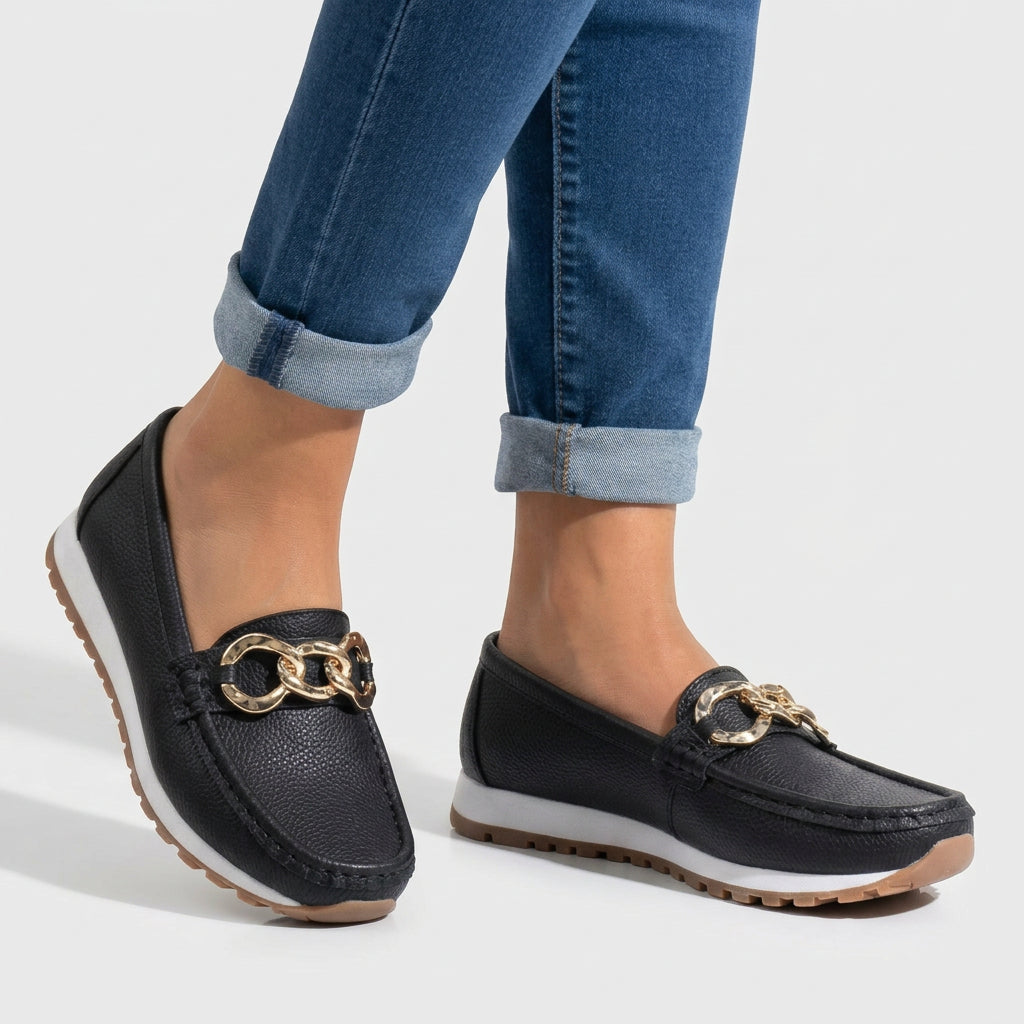 Women’s Loafers Chain Detail – Slip On Platform Comfort Shoes