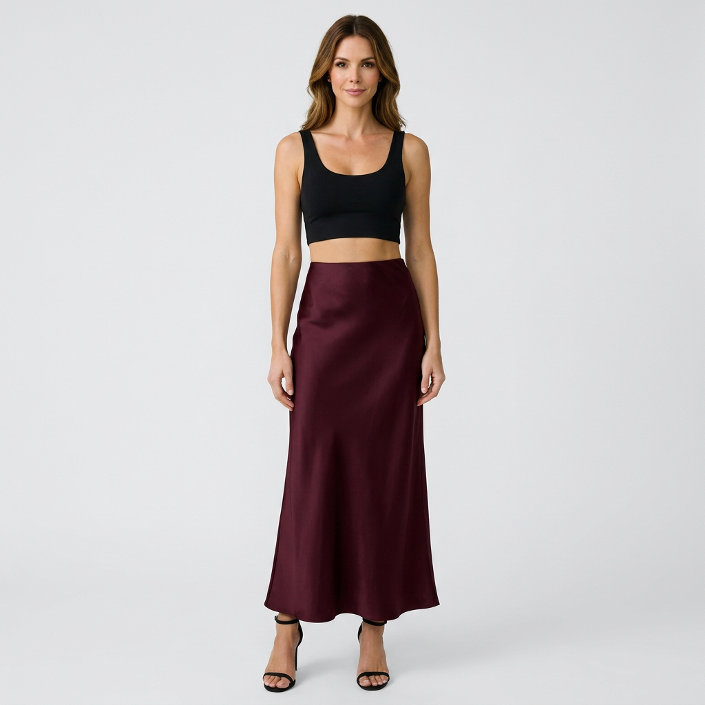 Women’s Satin Midi Skirt High Waist – Elegant Slip Skirt