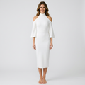 Women’s Cold Shoulder Midi Dress High Neck – Elegant Structured Fit Dress