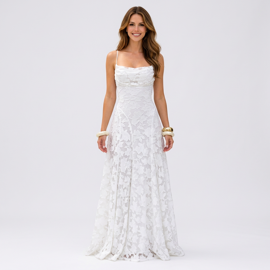 Women’s Lace Maxi Dress Cowl Neck – Elegant Occasion Gown