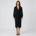 Women’s Lace Sleeve Midi Dress V Neck – Elegant Occasion Dress