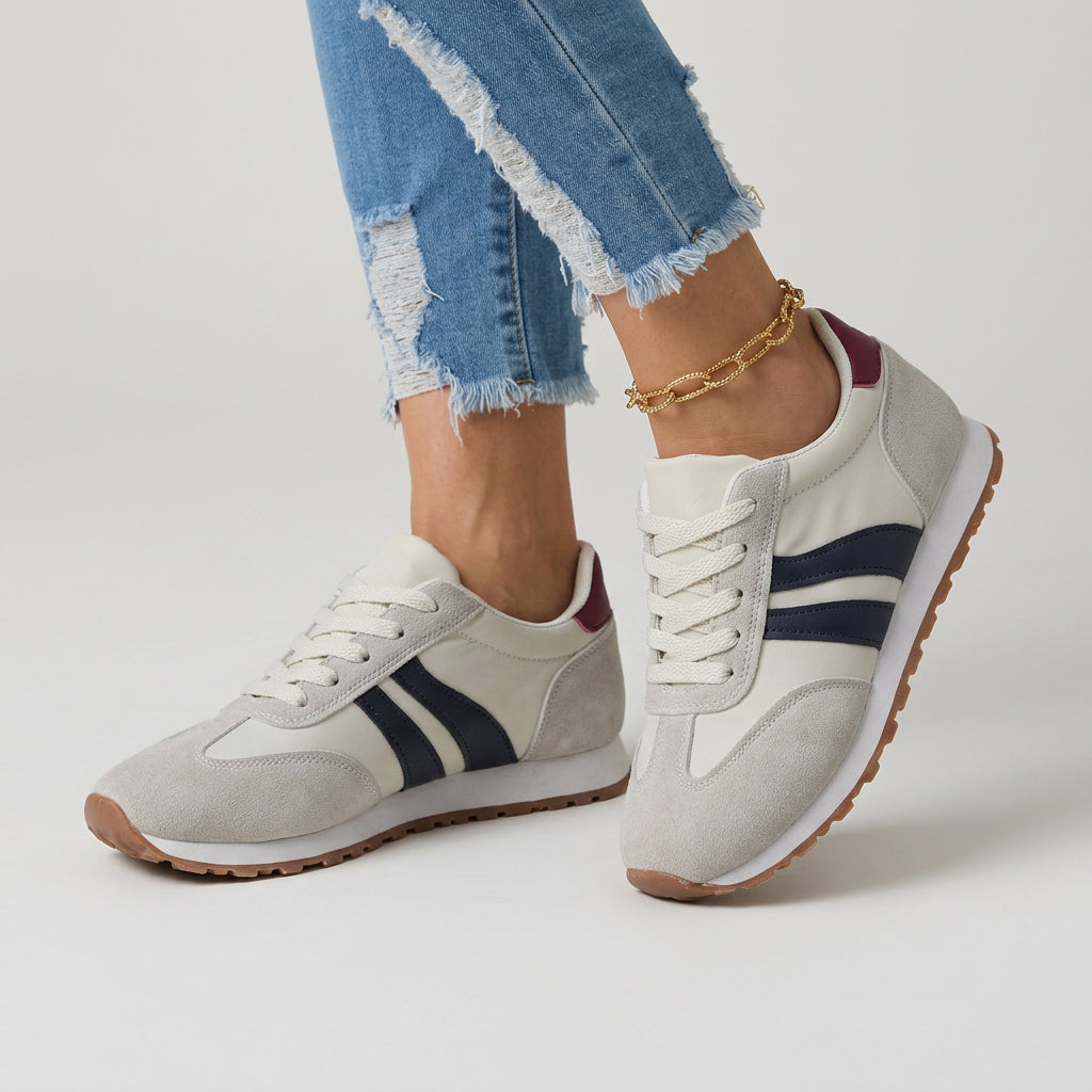 Women’s Lace Up Sneakers Contrast Panel – Casual Everyday Shoes