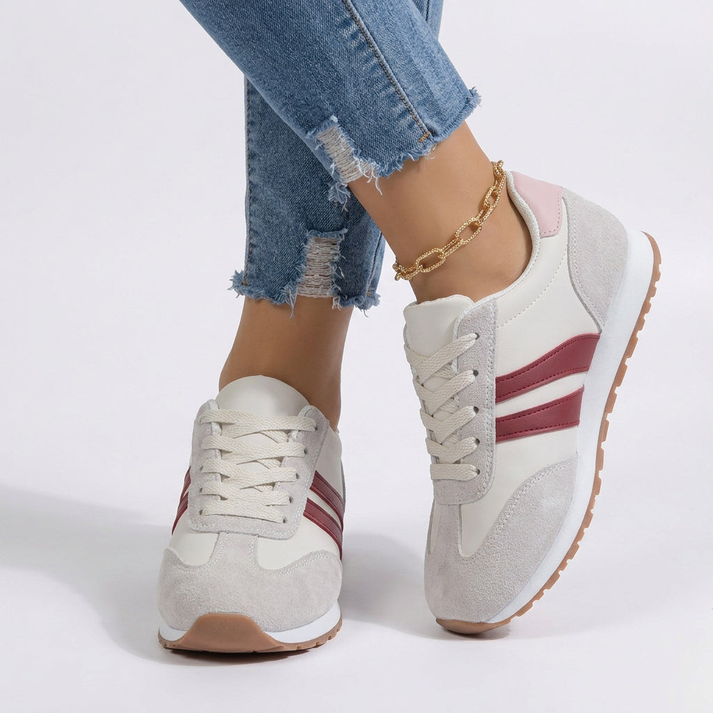 Women’s Lace Up Sneakers Contrast Panel – Casual Everyday Shoes