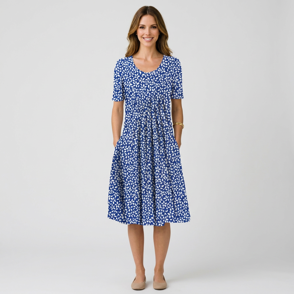 Women’s Floral Midi Dress Short Sleeve – Printed Everyday Dress